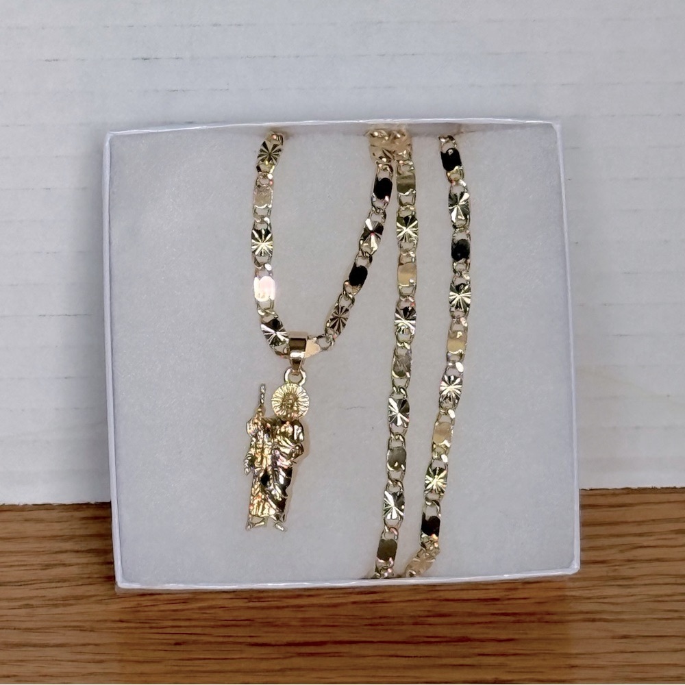 NewSan Judas Tadeo Medalla GoldP Saint Jude Pendant+Necklace 22"Cadena OroLamina
